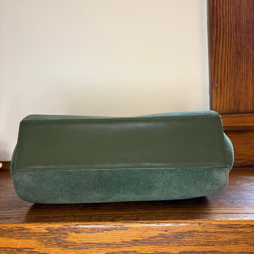 Vintage Suede Doctors Bag Top Handle Satchel Olive Green Gold Hardware - Picture 4 of 12